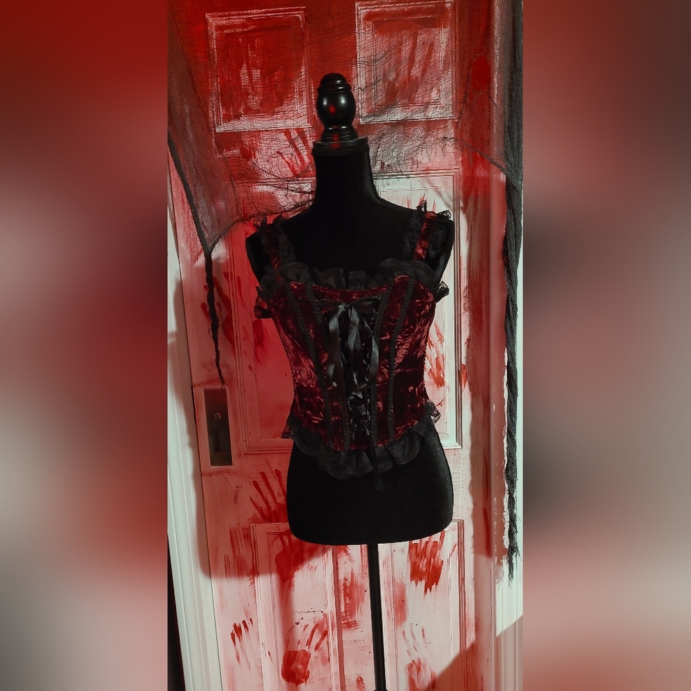 Widow Red/Black Velvet Lace Corset